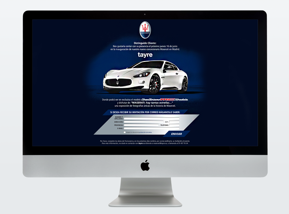 Landing Page Nuevas Instalaciones Concesionario Tayre Maserati